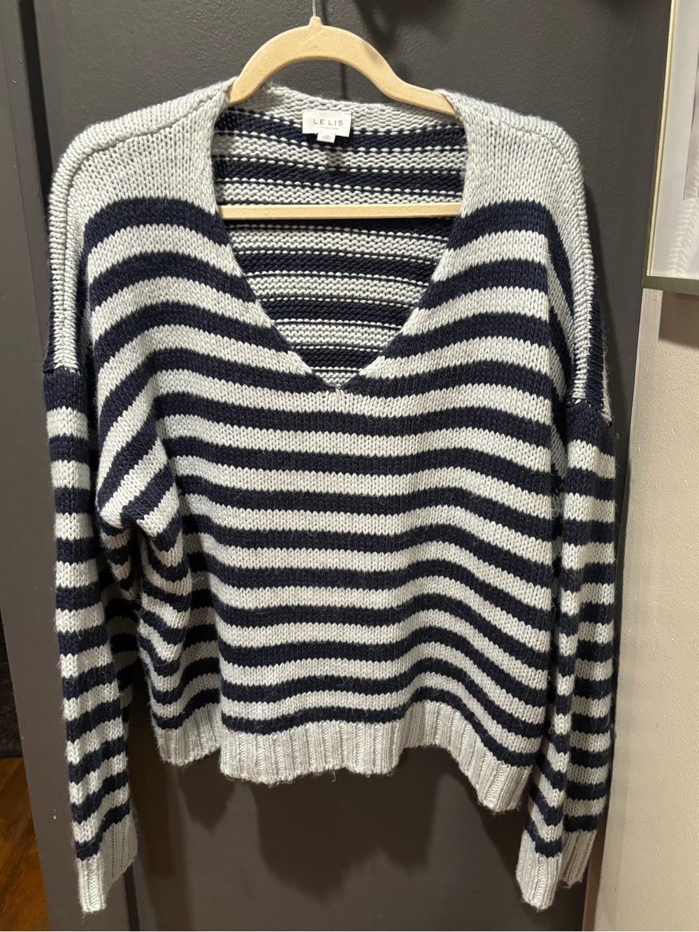 Le Lis Navy & White Striped V-Neck Knit Sweater